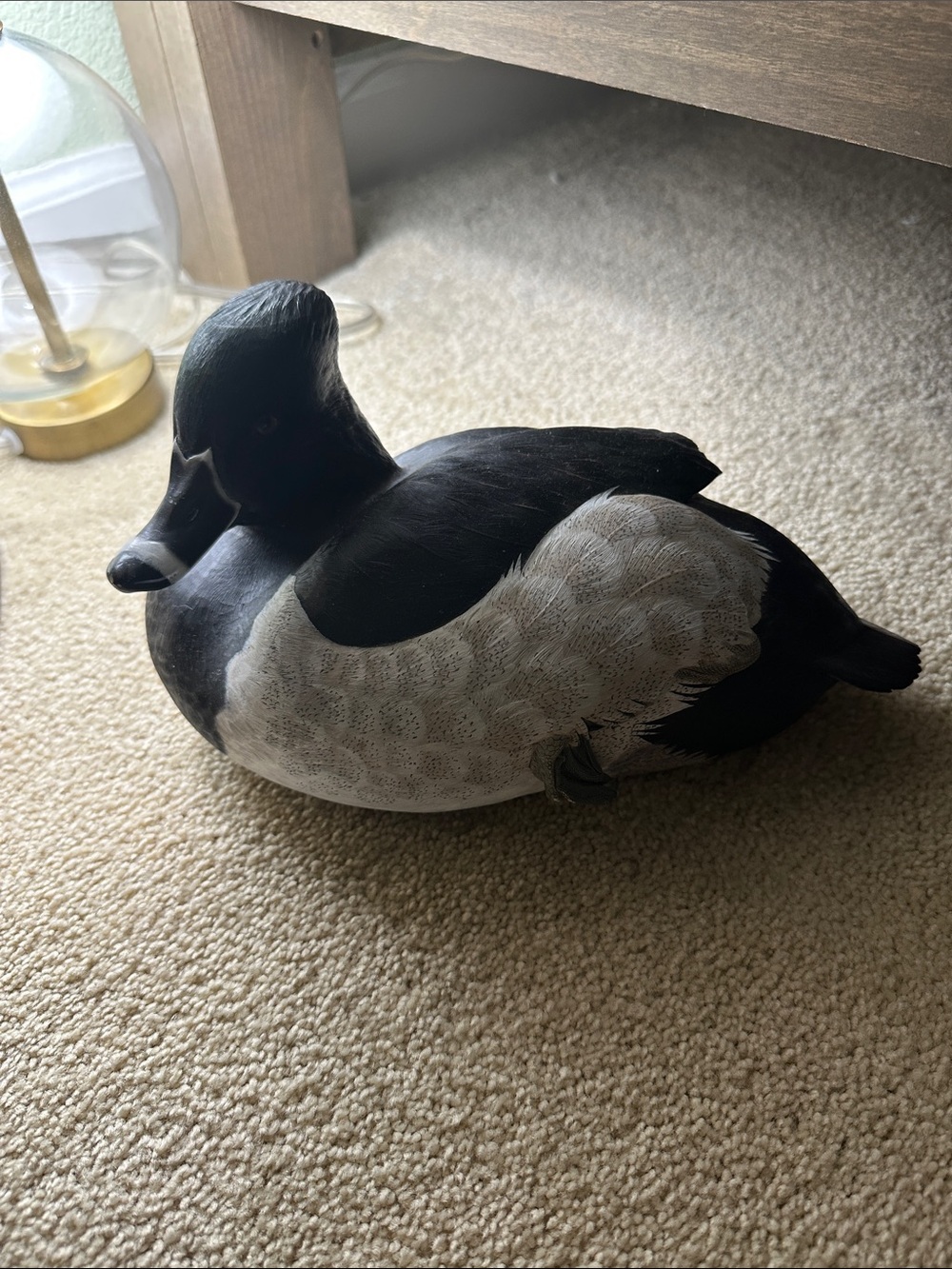 Hand-Painted Black & White Duck Figurine Decorative Accent